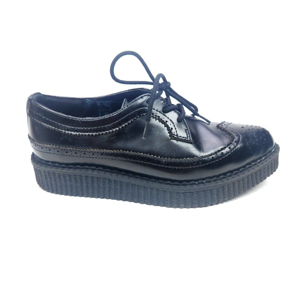 T.U.K. Mondo Platform Wingtip Chunky Shoes Black Size US M 5  W 7 EU 38